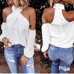 Cold shoulder button up shirt